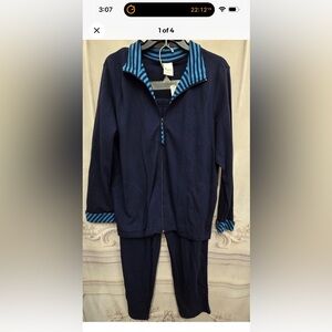 NWOT Blair Ladies Petite Medium Navy Jogging Set with Blue Stripes